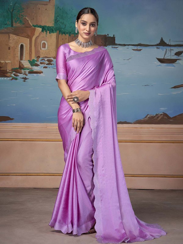 Lavender Satin Chiffon Saree